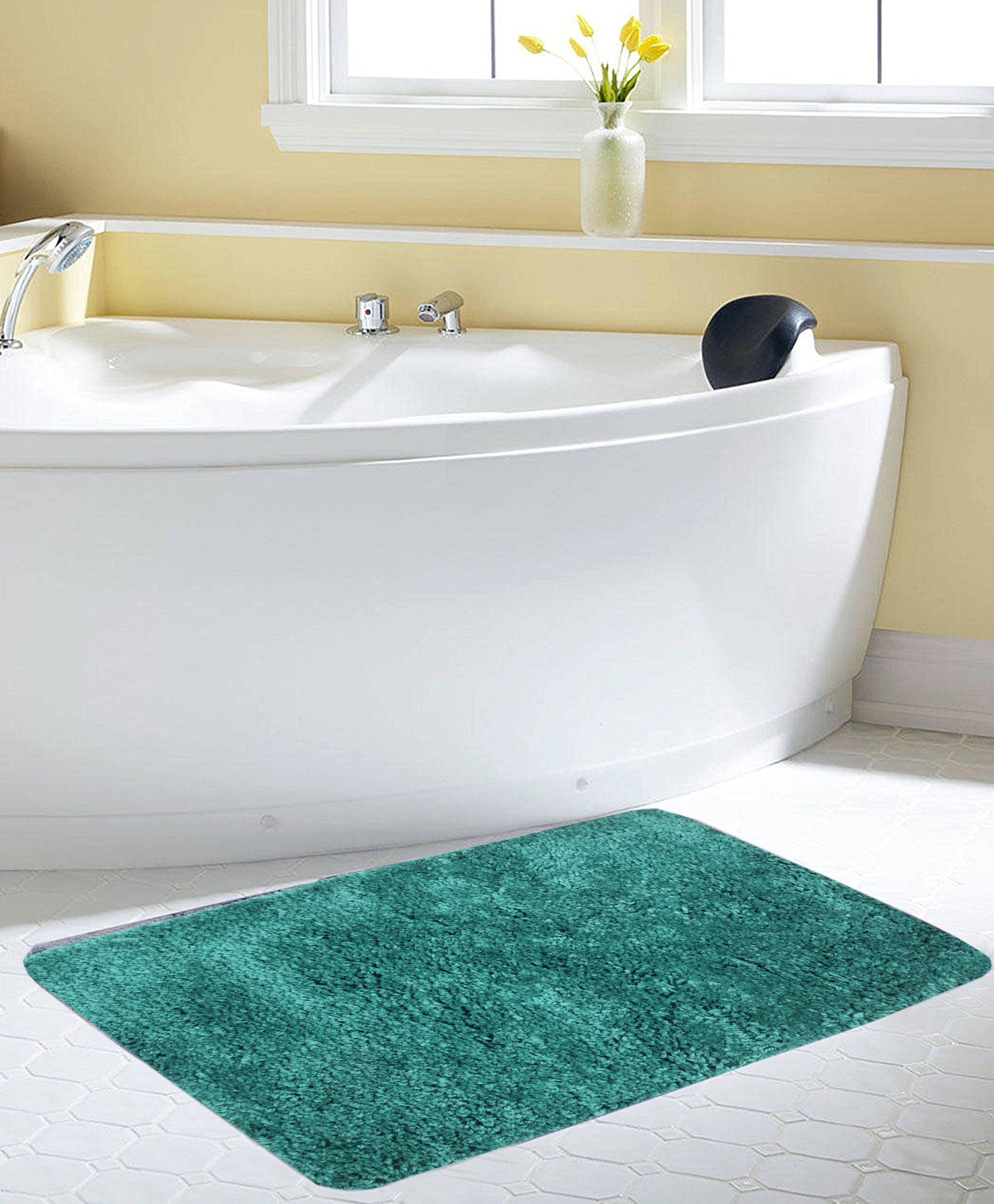 FOURNEDLEE Microfiber Solid Doormats for Home Use (40x60, Green )(2 Piece) Super Absorbent/Anti-Skid Mats for Bathroom/Bedroom/Door Mat/Kitchen/Floor Mat
