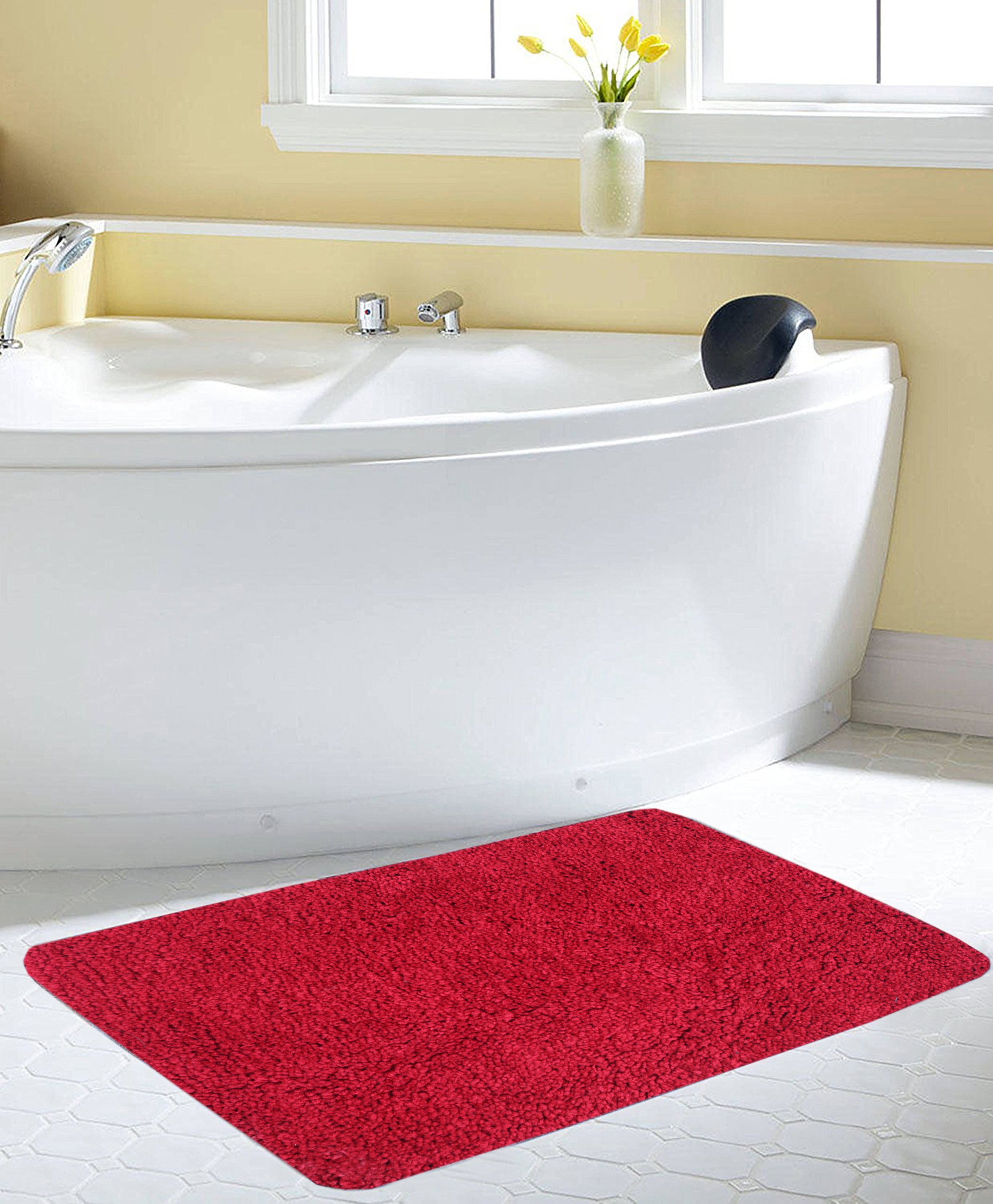 FOURNEDLEE Microfiber Solid Doormats for Home Use (40x60, RED)(2 Piece) Super Absorbent/Anti-Skid Mats for Bathroom/Bedroom/Door Mat/Kitchen/Floor Mat