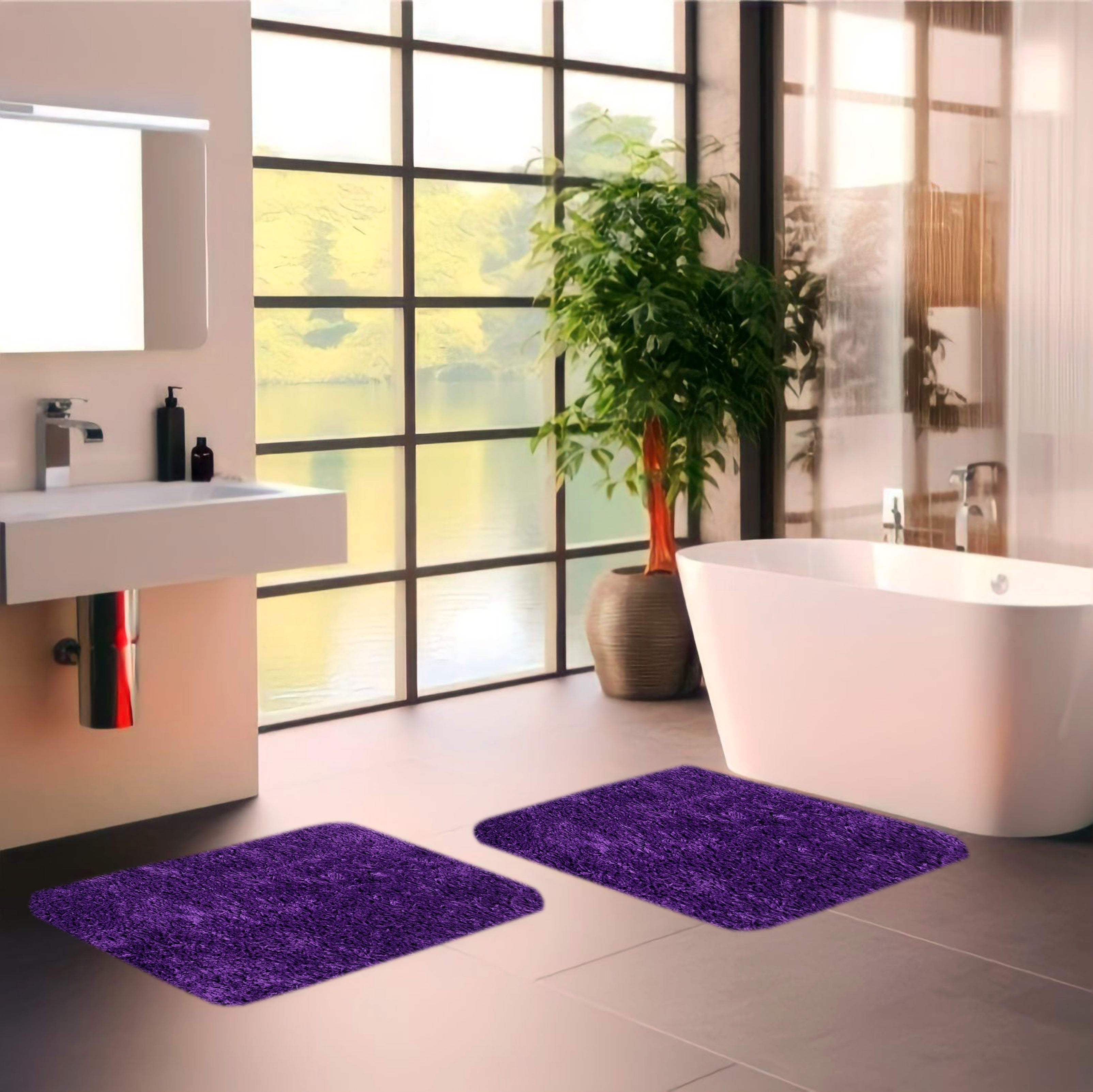 FOURNEDLEE Microfiber Solid Doormats for Home Use (40x60, Purple )(2 Piece) Super Absorbent/Anti-Skid Mats for Bathroom/Bedroom/Door Mat/Kitchen/Floor Mat