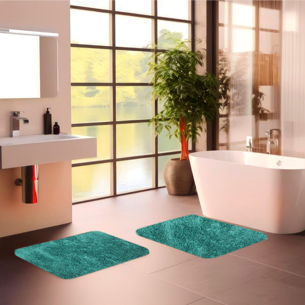 FOURNEDLEE Microfiber Solid Doormats for Home Use (40x60, Green )(2 Piece) Super Absorbent/Anti-Skid Mats for Bathroom/Bedroom/Door Mat/Kitchen/Floor Mat
