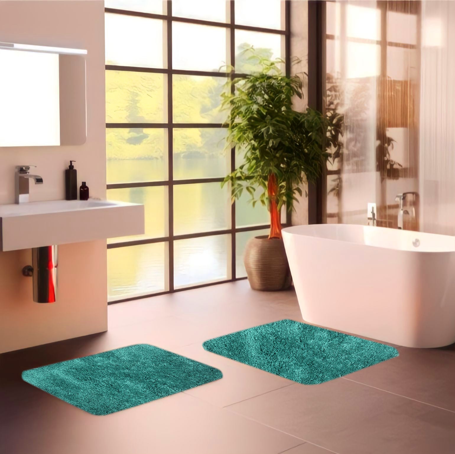 FOURNEDLEE Microfiber Solid Doormats for Home Use (40x60, Green )(2 Piece) Super Absorbent/Anti-Skid Mats for Bathroom/Bedroom/Door Mat/Kitchen/Floor Mat