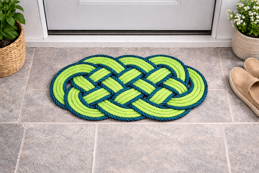 FOURNEDLEE Braided Doormat Green | Floor Mat for Home | Weather Proof PP Yarn | Essential Small Rug for Office, Bedroom & Kitchen| Extra long Oval shape design for Indoor & Outdoor Entrances