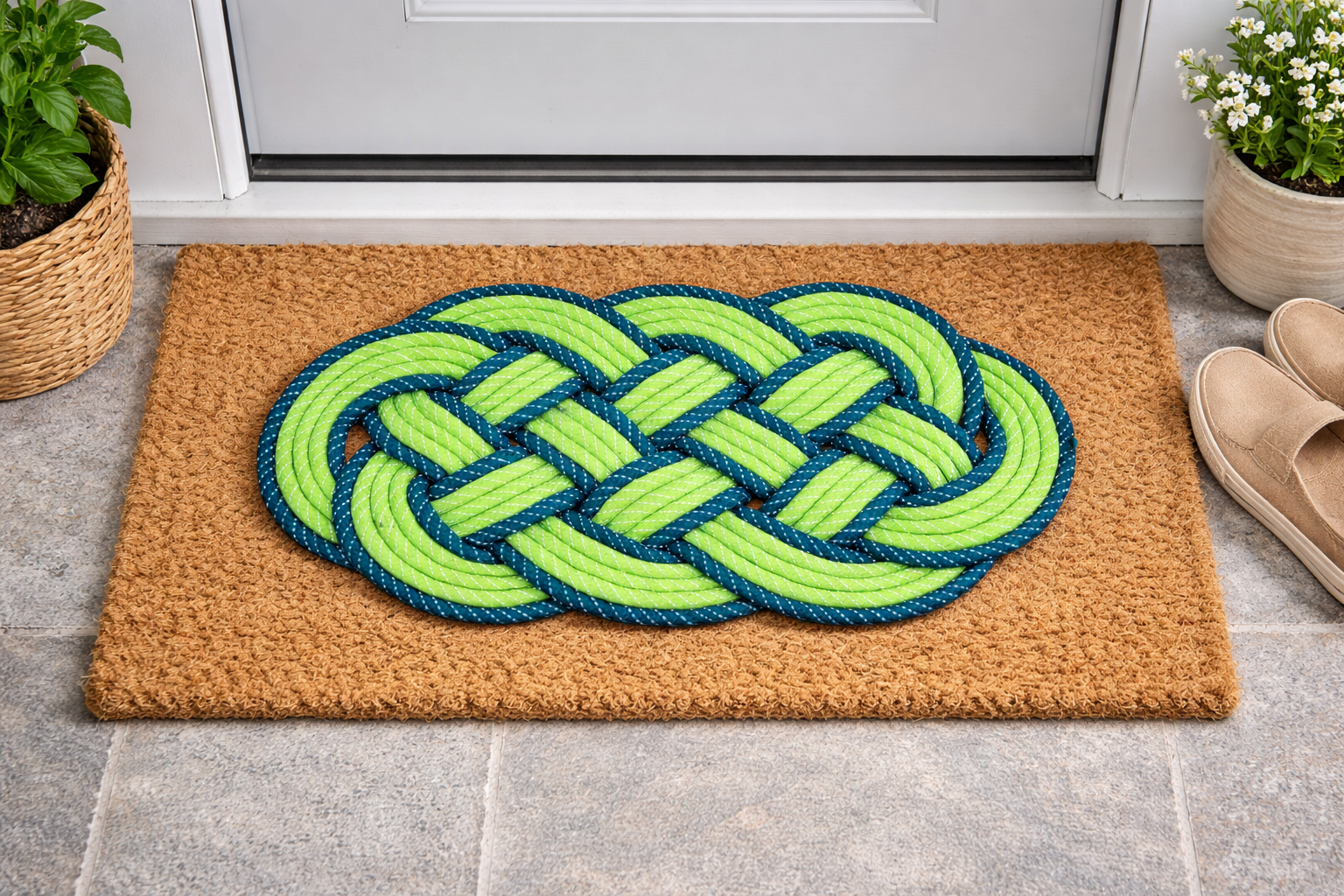FOURNEDLEE Braided Doormat Green | Floor Mat for Home | Weather Proof PP Yarn | Essential Small Rug for Office, Bedroom & Kitchen| Extra long Oval shape design for Indoor & Outdoor Entrances